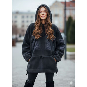 Women’s Charcoal Hooded Sherpa Pullover Sweatshirt